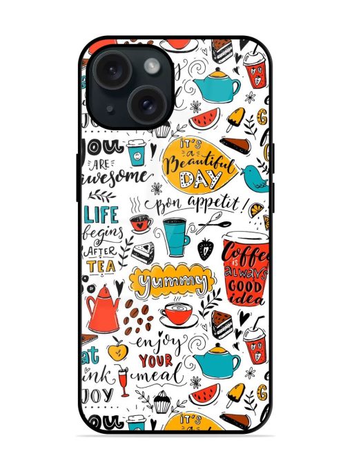 Cafe Pattern Doodle Glossy Metal TPU Case Edge Zapvi